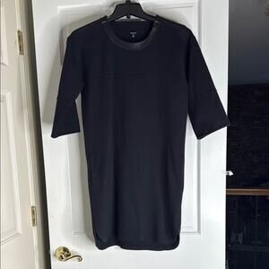 Madewell Black Sheath Dress with 3/4 Sleeves. Zip up shoulders and leather neck